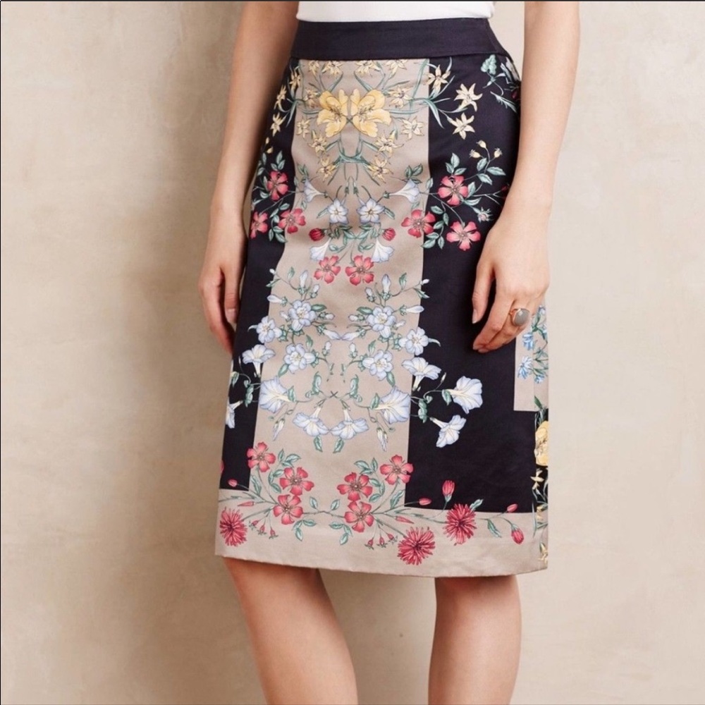 Anthropologie NWT Moulinette Souers Black Pink Italian Safi Floral A-line Skirt - Picture 6 of 16